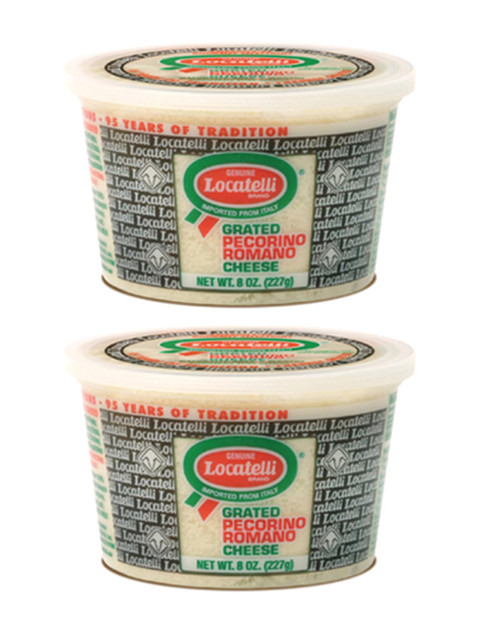 LOCATELLI Grated Pecorino Romano | 2 PACK - 8 oz Cups EACH | Imported from Italy | 100% Sheeps Milk | Aged Miniumum of 9 MONTHS | Sold by Cosmos Candy
