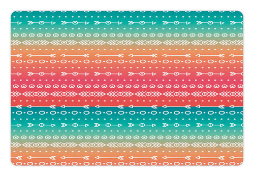 Lunarable Arrow Pet Mat for Food and Water, Colorful Motifs with Geometric Shapes Triangles Old Maya Folk, Rectangle Non-Slip Rubber Mat for Dogs and Cats, Multicolor