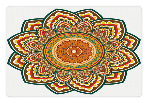 Lunarable Mandala Pet Mat for Food and Water, Universe Flower Culture Boho Art Pattern, Rectangle Non-Slip Rubber Mat for Dogs and Cats, Multicolor