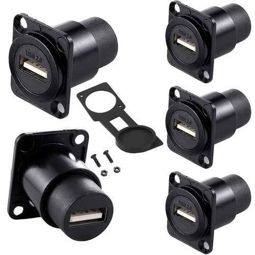 PENGLIN 5PCS USB 2.0 Type A Connector, USB Female to Female Panel Mount Adapter D-Type USB Pass Through Bulkhead Extension Interface Adapter