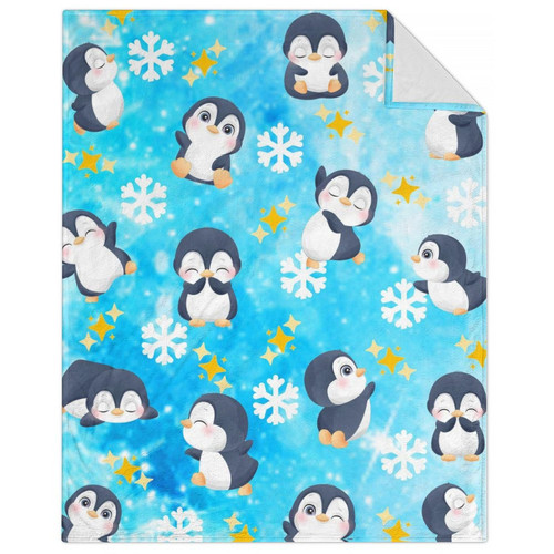 Penguin Blanket Gifts - 40x50 Inches Cute Throw Blanket for Kids, Girls & Boys - Blue Soft Fuzzy Blankets for Couch, Sofa & Bed