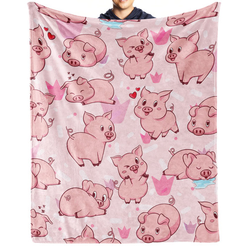Pig Blanket Gifts, 40"x50" Flannel Fleece Throw Blanket Soft for Girls Boys Adults, Lightweight, Comfortable, Warm Cute Pig Themed Blanket for Bed Couch
