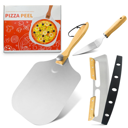 Pizza Peel with Pizza Cutter Rocker and Lifter, Pizza paddle for Pizza Oven, Pizza Shovel for Pzza Oven, Pizza Paddle, Pizza Peel, Pizza Pack, Aluminium Metal Pizza Paddle,Pizza Spatula