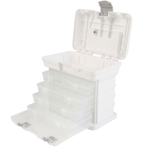 Portable Tool Box - Small Parts Organizer with Drawers and Customizable Compartments for Hardware, Fishing Tackle, Beads or Crafts by Stalwart (White)