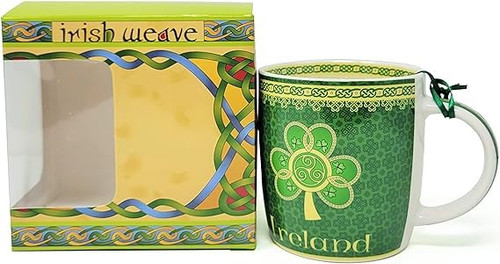 Royal Tara Irish Shamrock Spiral Mug With Irish Celtic Weave - Irish Weave Box - New Bone China - Capacity is 370ml/12.5fl oz Royal Tara Irish Shamrock Spiral Mug With Irish Celtic Weave - Irish Weave Box - New Bone China - Capacity is 370ml/12.5fl oz