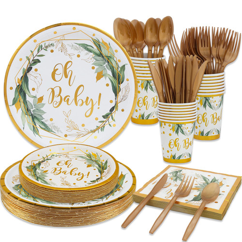 Sage Green Baby Shower Decorations, Oh Baby Theme Neutral Party Tableware Set ; 9" Plates, 7" Plates, Napkins, Cups and Utensils- Floral Gender Reveal Party Supplies for boys & girls -Serve 24 Sage Green Baby Shower Decorations, Oh Baby Theme Neutral Party Tableware Set ; 9" Plates, 7" Plates, Napkins, Cups and Utensils- Floral Gender Reveal Party Supplies for boys & girls -Serve 24