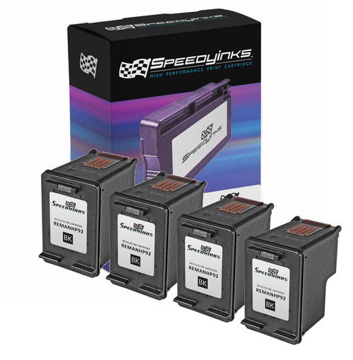 Speedy Inks Remanufactured Ink Cartridge Replacement for HP 92 (Black, 4-Pack)