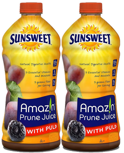 Sunsweet Amazin Prune Juice with Pulp - 32 oz Bottle - Pack of 2 - Fat Free - Gluten Free - Vegan - High in Natural Minerals and Dietary Fiber - Natural Digestive Help Sunsweet Amazin Prune Juice with Pulp - 32 oz Bottle - Pack of 2 - Fat Free - Gluten Free - Vegan - High in Natural Minerals and Dietary Fiber - Natural Digestive Help