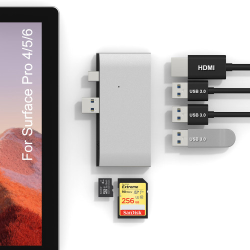 Surface Pro 6/Pro 5/Pro 4 Docking Station 4K@30Hz HDMI USB Hub Adapter, SD/Micro SD Card Reader, 3 USB 3.0 Ports, 4K HDMI Port Converter Dock Hub Accessories for Microsoft Surface Pro 6/5/4