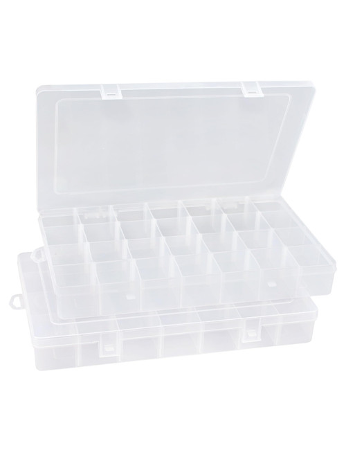 Tnqhuq Tackle Box Organizer Bead Organizer Art Craft Organizers and Storage 2 Pack 3700 Tackle Trays Clear Box Organizer Plastic Organizer Box with Dividers 28 Grid Compartment Organizer Box
