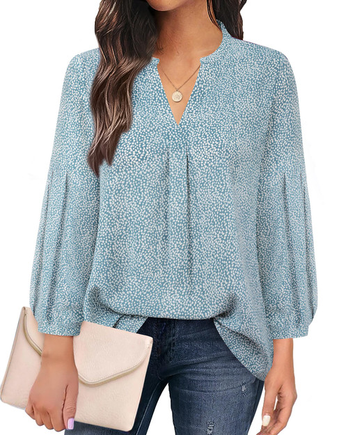 Unixseque Chiffon Blouses for Women,Women's Dress Shirts for Office Work Long Ladies Dressy Tops Business Casual Shell Tops V Neck 3/4 Sleeve Tunics Tops for Women Formal Interview Professional Blouse