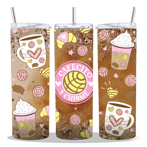 VIKIS 20 oz Insulated Double Wall Stainless Steel Tumbler with Spill Proof Lid and Reusable Straw, Water Bottle Coffee, Mexican Latino Latina Cafecito Y Chisme Cup Mug Tumbler (Cafecito1)