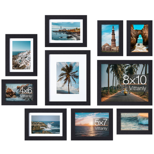 Vittanly 10 Pack Picture Frames Collage Wall Decor, Gallery Wall Frame Set for Wall or Tabletop Display, Multi Sizes with Two 8x10, Four 5x7, and Four 4x6 Photo Frames, Black Vittanly 10 Pack Picture Frames Collage Wall Decor, Gallery Wall Frame Set for Wall or Tabletop Display, Multi Sizes with Two 8x10, Four 5x7, and Four 4x6 Photo Frames, Black