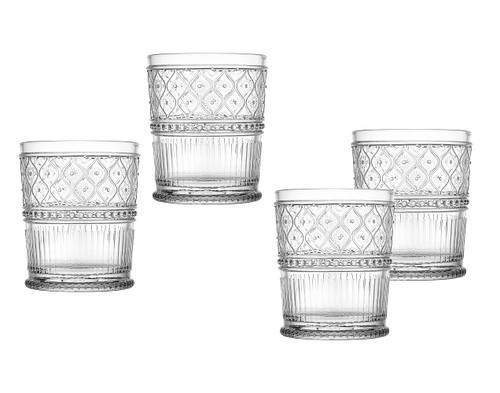 Godinger Old Fashioned Whiskey Glasses, Drinking Glasses, Vintage Decor, Glass Cups, Water Glasses, Cocktail Glasses - Claro Collection, 12oz, Set of 4