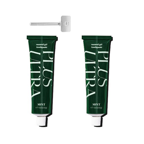 PLUS ULTRA 2 Natural Toothpaste Mint Gel Toothpaste Flouride-Free Whitening Toothpaste with 1 Toothpaste Squeezer Turn Key