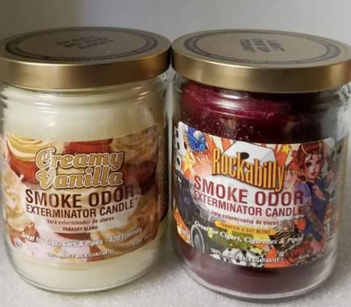 Smoke Odor Exterminator 13 oz Jar Candles Assortment Two Fragrances Bundle Creamy Vanilla/Rockabilly.