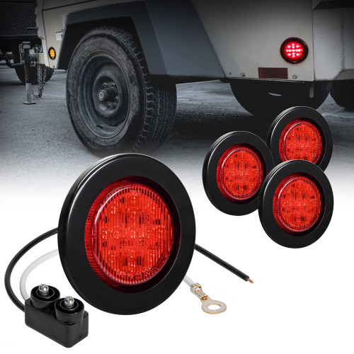 TRUE MODS 4pc 2.5" Red Round Trailer LED Clearance Marker Lights [DOT FMVSS 108] [SAE P2] [Reflector Lens] [Grommet] [Flush-Mount] [Waterproof IP67] Marker Clearance Lights for Trailer Truck