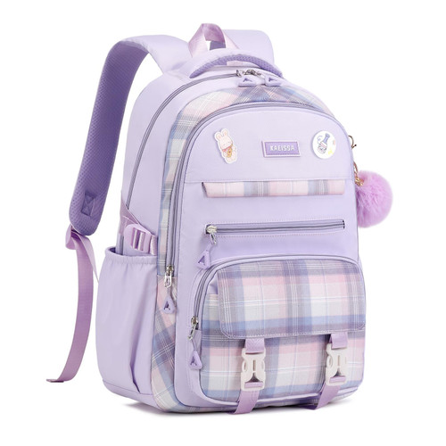 ASKSKY Girls Backpack for School, Kawaii Bookbag for Teen Multiple Pockets School Bag for Primary Elementary Middle School, Age 6-14,Purple