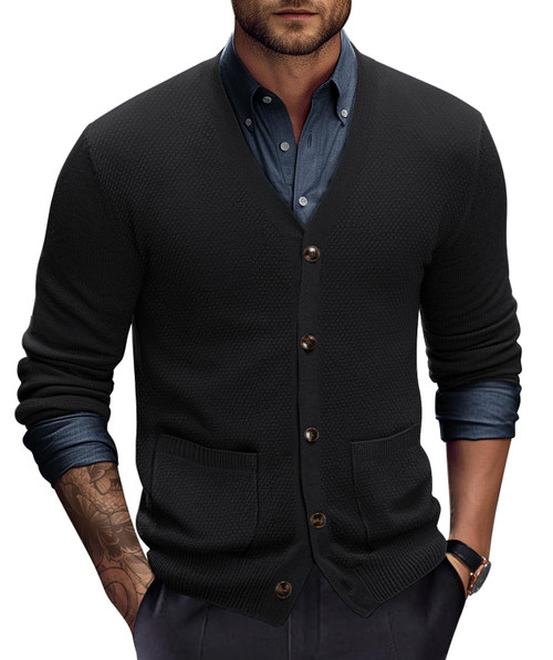 PJ PAUL JONES Men Long Sleeve Cardigan Sweaters Casual V-Neck Cardigan Comfy Button Down Sweaters Black PJ PAUL JONES Men Long Sleeve Cardigan Sweaters Casual V-Neck Cardigan Comfy Button Down Sweaters Black