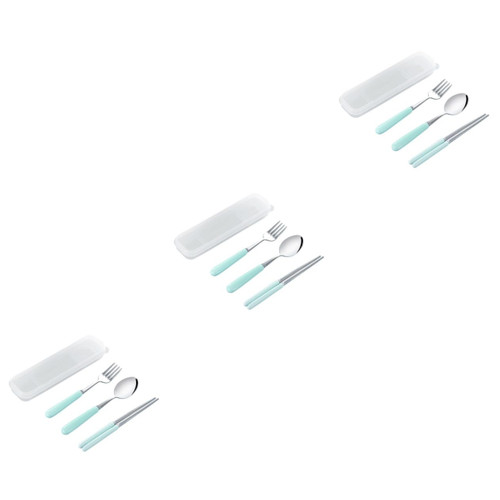 VOSAREA Spoons Silverware 3pcs Flatware Serving Utensils Portable Tableware Stainless Steel Cutlery Tableware Chopsticks Spoons Fork Dinner Service Tableware Handle Student Cutlery Set
