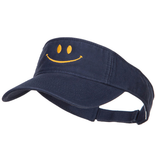 e4Hats.com Happy Smile Embroidered Cotton Washed Visor - Navy OSFM