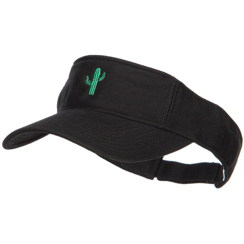 e4Hats.com Mini Cactus Embroidered Cotton Washed Visor - Black OSFM
