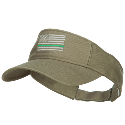 e4Hats.com Thin Green Line USA Flag Embroidered Washed Visor - Olive OSFM