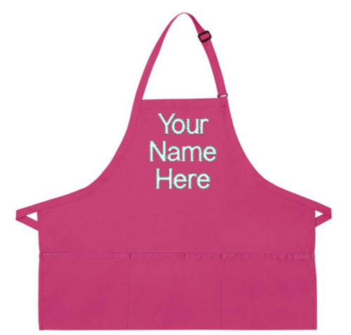 Hot Pink Personalized Apron Men Women Poly/Cotton Twill Fabric Regular