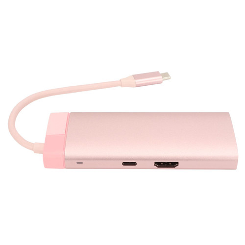 USB C Hub,6 in 1 Docking Station,Type C to PD 3USB3.0 High Definition Multimedia Interface RJ45 Expansion Dock (Pink)