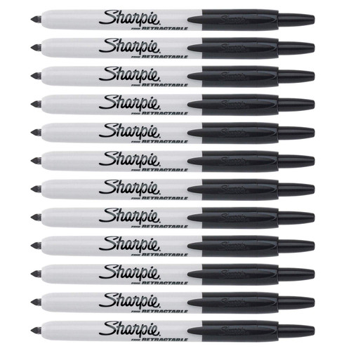 Sharpie Retractable Fine Point Permanent Marker - Black (Pack of 12)