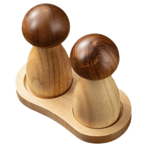 Garneck Mushroom Wood Salt and Pepper Grinder Set Salt and Pepper Shakers Wooden Pepper Grinder Mill Mushroom Canister Salt Sugar Seasoning Bottle Pepper Box Canister Pot