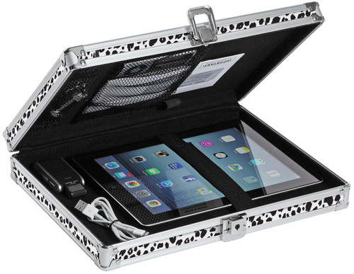 Vaultz Locking Clipboard with Storage - Heavy Duty Metal Clip Board Box Holds 8.5" x 11" Letter-Size Paper or Tablet Device - Key Lock, Black and White Leopard