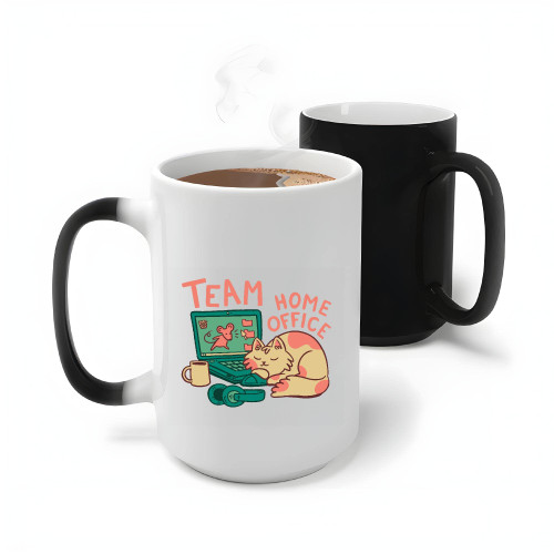 Gift for Home Office Workers Cat Sleeping Next to Laptop for Remote Workers 11oz 15oz Color Changing Mug