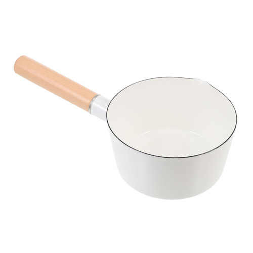 MAGICLULU Enamel Milk Pot Milk Pot with Handles Pan with Lid Enameled Saucepan Ceramic Saucepan Noodle Milk Pot Enamel Sauce Pan Stovetop Warmer Soup Baby White Stainless Steel Metal Wood