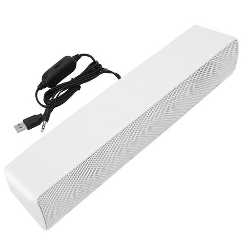 USB Wired Stereo Soundbar, 3.5mm Input Computer Speakers USB Wired Stereo Soundbar Music Player Bass Surround Sound Box Desktop Speakers for PC Cellphones(White)