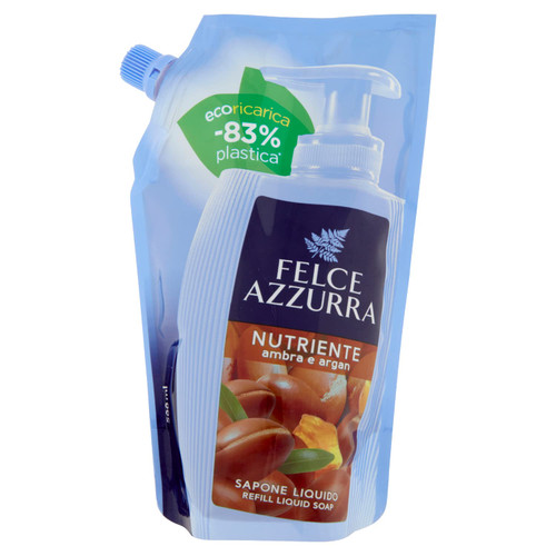 Felce Azzurra Ecoricarica Sapone Liquido Nutriente - 500ml, Amber and Argan Nourishing Liquid Soap 500 ml, 16.9 Fl Oz made in Italy [italian import]