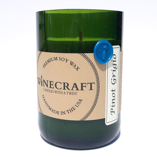 Wooden Wick - Recycled Wine Bottle Candle (12oz) - White Wine Lover Gift Idea - Hand Made in The USA (Pinot Grigio)