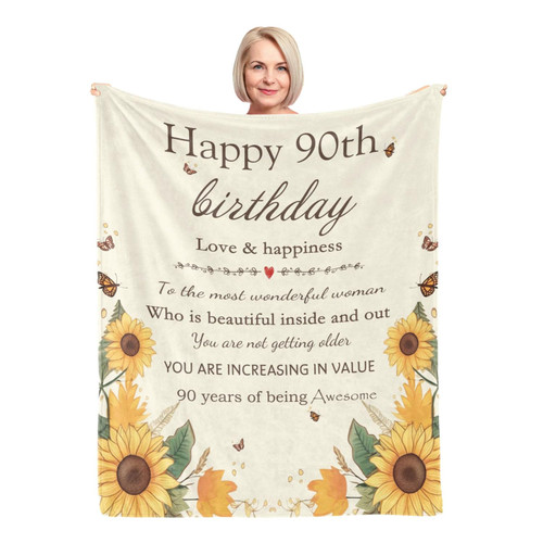 90th Birthday Gifts Women Blanket, Gifts for 90th Birthday for Women 1933 Women Birthday Gifts, 50th Birthday Decorations for Women, Happy 90th Birthday Decorations for Women Throw Blanket 50"X60"