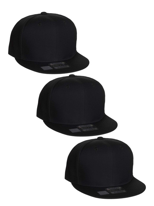 L.O.G.A. Plain Flat Bill Visor Blank Snapback Hat Cap with Adjustable Snaps - 3 Pk - Black, Black, Black