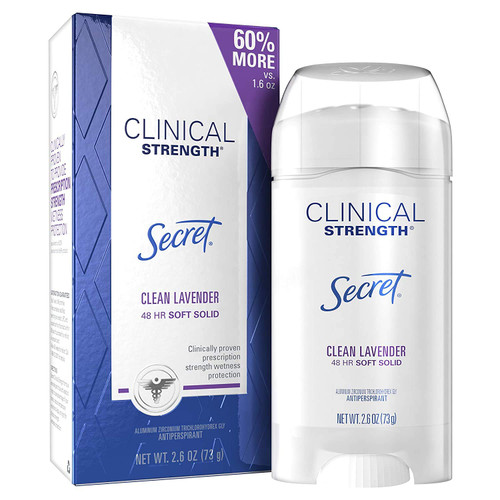 Secret Antiperspirant Deodorant for Women, Clinical Strength Soft Solid, Clean Lavender Scent, 2.6 Oz Secret Antiperspirant Deodorant for Women, Clinical Strength Soft Solid, Clean Lavender Scent, 2.6 Oz