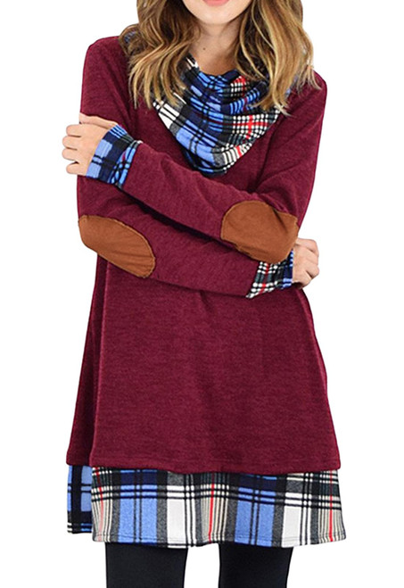 Alaster Queen Women's Long Sleeve Fall Dresses 2023 Trendy Casual Winter Sweater Tunic Dress Cute Purplish Red Short Dress for Women