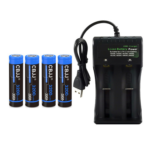 CBJJ Battery with Charger, 3200mAh Battery 3.7 Volts Rechargeable Battery with 2 Slots Battery Charger (4 Flat top Batteries)