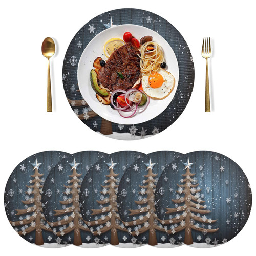 Christmas Snowflakes Tree Placemats Set of 6 Washable Round Placemats for Dining Table Place Mats Table Mats for Kitchen Woven Placemats for Dining Room Outdoor Home Kitchen Indoor
