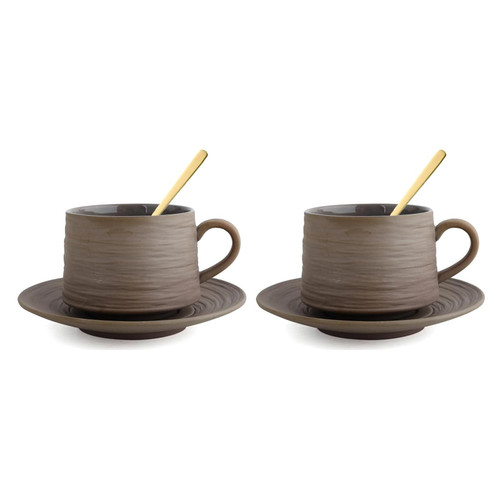 DNIENKGE 8oz Ceramic Coffee Cup Set -Set of 2 Vintage Cup Coffee Mug -With Saucer For Latte Americano Cappuccino Tea cup (B-2PCS)