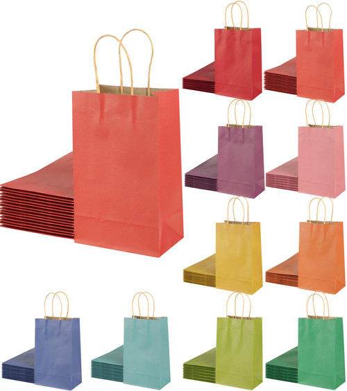 GITMIWS 120 Pack Small Rainbow Paper Gift Bags, 8.25'' Kraft Paper Party Favor Bags with Handles, Paper Goodie Bags Small Size for Kids Gifts Birthday Party (10 Colors)