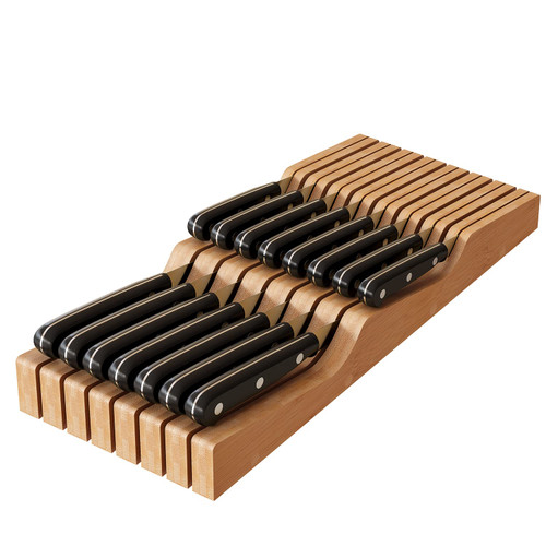 Kitchen Drawer Organizer Tray for Knives,In-Drawer Bamboo Knife Block,knife drawer organizer?knife holder holds up to 15 knives?Not Included?