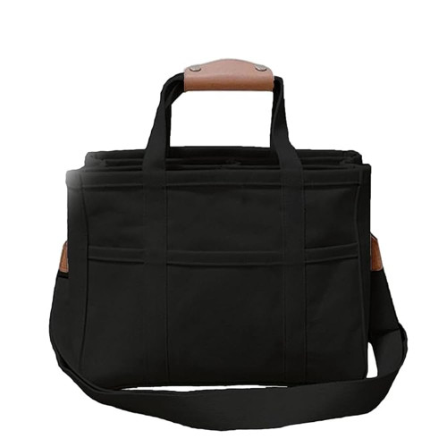 Large Capacity Multi-pocket Casual Canvas Bag, Women Crossbody Work Shoulder Handbag, Tote Bag with Pockets and Compartments (Black)
