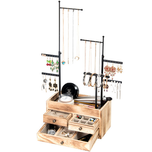 LAVIEVERT Jewelry Organizer Tower with Double-Layer Wooden Drawer Storage Box, 7 Tier Jewelry Tree Stand Jewelry Display for Necklaces, Bracelets, Earrings and Rings