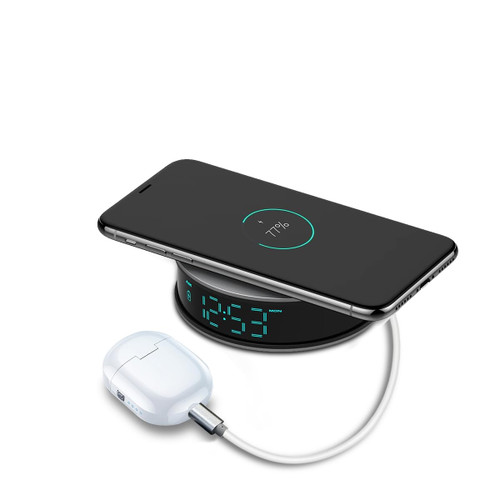 LIZVIE Alarm Clock with Wireless Charging, LED Digital Clocks for Bedrooms?Small Alarm Clock for Bedside?Alarm Clock Charging Station