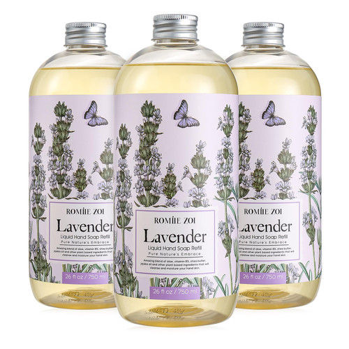 ROMIIE ZOI Liquid Hand Soap Refill, Lavender, Gentle & Moisturizing Formula, 750 ML/ 26 FL OZ(Pack of 3)